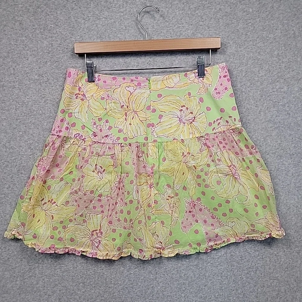 VTG‎ LILLY PULITZER Fillies for Lillies Floral Print Tiered Cotton Mini Skirt 10